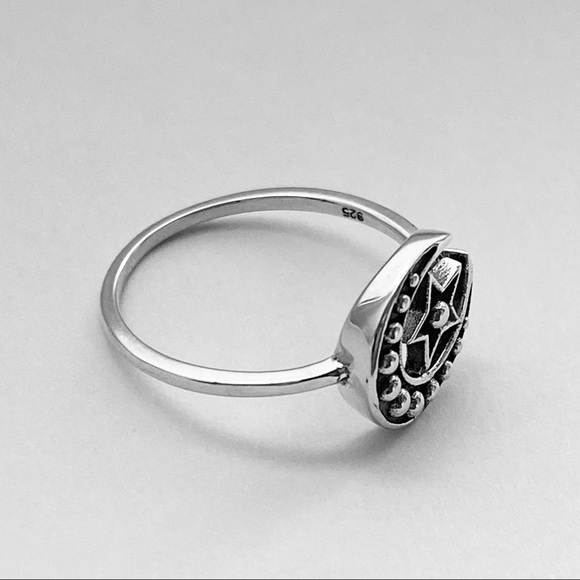 Sterling Silver Crescent Moon and Star Ring with Dots, Celestial Rings, Sky Ring - Picture 12 of 12